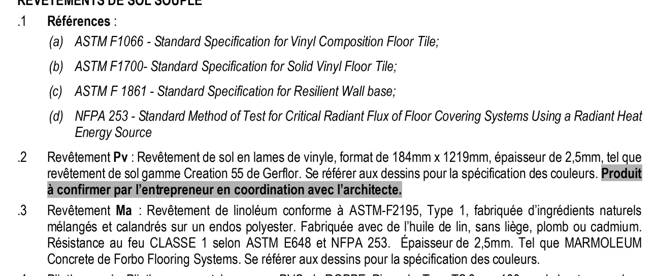 Specs, section 9.4: the line that calls for the vinyl planks